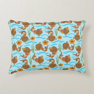 Otter-Familie Orange Blumen Florale Wasser-Tiere Dekokissen