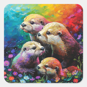 Otter-Familienmalerei Quadratischer Aufkleber