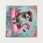 Otter Floating auf einem rosa Flamingo Funny Colla Wandteppich (Vorderseite (Horizontal))