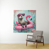 Otter Floating auf einem rosa Flamingo Funny Colla Wandteppich (Beispiel)