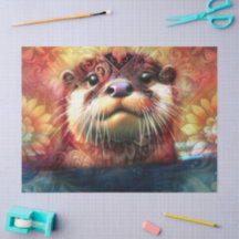 Otter Floral Aquamarin Orange Otters Decoupage