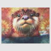 Otter Floral Aquamarin Orange Otters Decoupage Seidenpapier (Vorderseite)