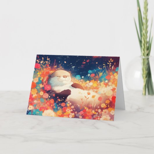 Otter Floral Hideaway Karte (Vorderseite)
