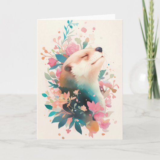 Otter flüstert Blumen Karte (Vorderseite)