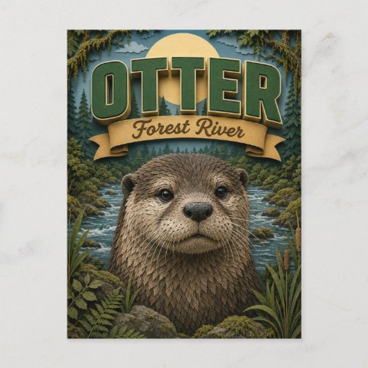 Otter Forest River Popcut Postkarte (Vorderseite)