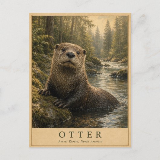 Otter Forest Rivers VINTAGE Postkarte (Vorderseite)