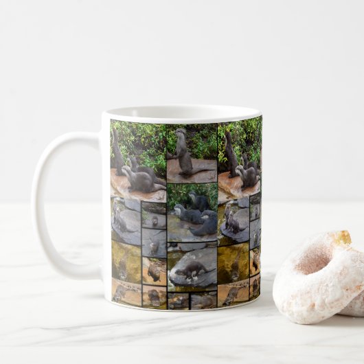 Otter Foto Collage, White Coffee Tasse (Mit Donut)