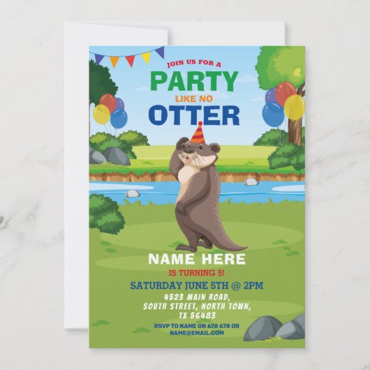 Otter Fun Birthday Party Park Zoo Tier Einladung (Vorderseite)