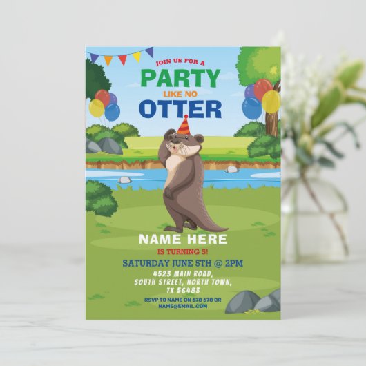 Otter Fun Birthday Party Park Zoo Tier Einladung (Stehend Vorderseite)