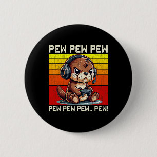 Otter Gamer Pew Lustige Videospiele Vintage Jungen Button