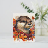 Otter Grump In Autumn Watercolor Postkarte (Stehend Vorderseite)