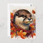 Otter Grump In Autumn Watercolor Postkarte (Vorne/Hinten)