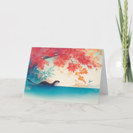 Otter Herbstspaziergang Karte (Vorderseite)