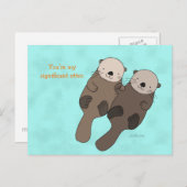 Otter Holding Hand Postcard Niedlich Otter Couple Postkarte (Vorne/Hinten)