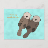 Otter Holding Hand Postcard Niedlich Otter Couple Postkarte (Vorderseite)
