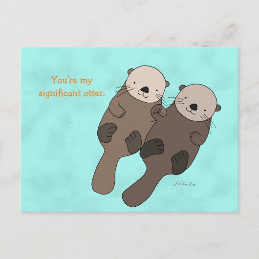 Otter Holding Hand Postcard Niedlich Otter Couple Postkarte (Vorderseite)