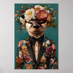 Otter im Anzug Poster, Otter Porträt, Otter Öl Poster