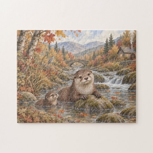 Otter im Herbststrom Puzzle (Horizontal)