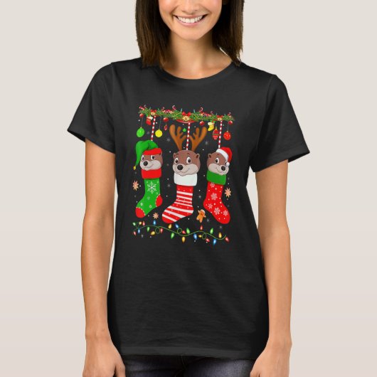Otter In Christmas Socks Lights Otter Xmas T-Shirt (Vorderseite)