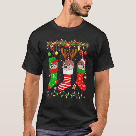 Otter In Christmas Socks Lights Otter Xmas T-Shirt (Vorderseite)