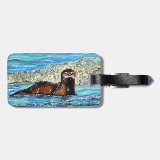 Otter in den Waves 2 Gemälde Gepäckanhänger (Rückseite horizontal)