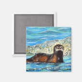 Otter in den Waves 2 Gemälde Magnet (Vorderseite/Rückseite)