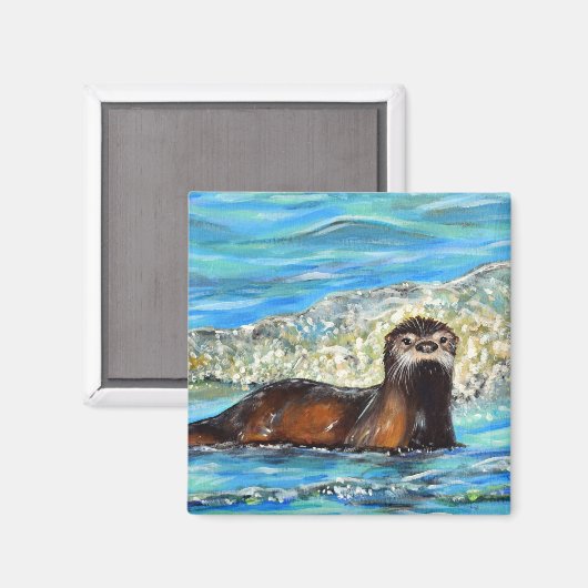 Otter in den Waves 2 Gemälde Magnet (Vorderseite/Rückseite)