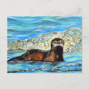 Otter in den Waves 2 Gemälde Postkarte