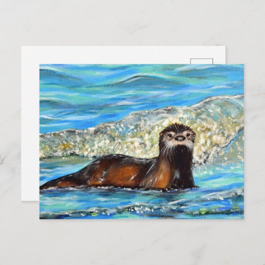 Otter in den Waves 2 Gemälde Postkarte (Vorne/Hinten)