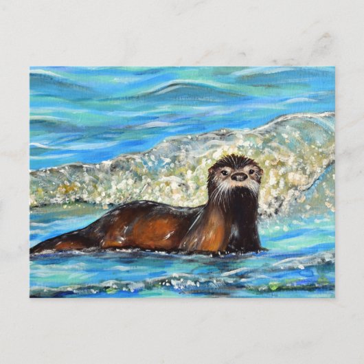 Otter in den Waves 2 Gemälde Postkarte (Vorderseite)