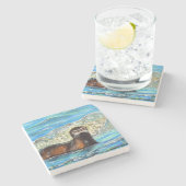 Otter in den Waves 2 Gemälde Steinuntersetzer (Seitenansicht)