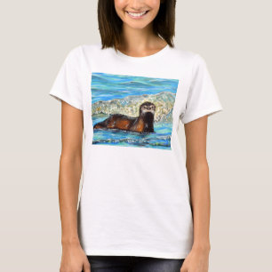 Otter in den Waves 2 Gemälde T-Shirt