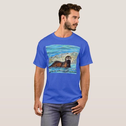 Otter in den Waves 2 Gemälde T-Shirt (Vorne ganz)