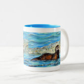 Otter in den Waves 2 Gemälde Zweifarbige Tasse (VorderseiteRechts)