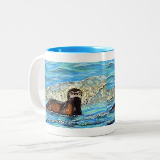 Otter in den Waves 2 Gemälde Zweifarbige Tasse (Vorderseite Links)