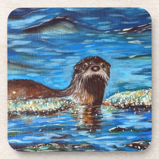 Otter in den Wellen Malerei Getränkeuntersetzer (Vorderseite)