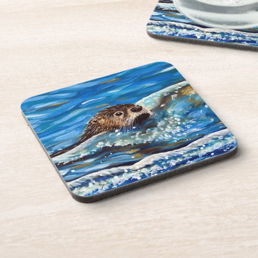 Otter in der Meeresmalerei Getränkeuntersetzer (Linke Seite)