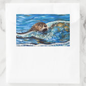 Otter in der Meeresmalerei Rechteckiger Aufkleber (Tasche)