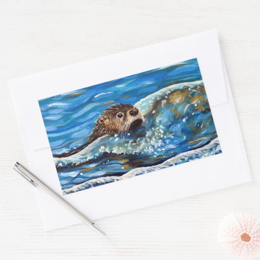 Otter in der Meeresmalerei Rechteckiger Aufkleber (Umschlag)