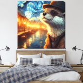 Otter in der Starry Night City Leinwanddruck (Insitu (Schlafzimmer))