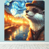 Otter in der Starry Night City Leinwanddruck (Insitu (Holzboden))
