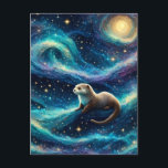 Otter in der Sternennacht Postkarte<br><div class="desc">Die künstliche Intelligenz erzeugte Kunst eines niedlichen Otters in einem sternenförmigen Nachtmeer</div>