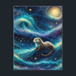 Otter in der Sternennacht Postkarte<br><div class="desc">Die künstliche Intelligenz erzeugte Kunst eines niedlichen Otters in einem sternenförmigen Nachtmeer</div>
