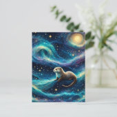 Otter in der Sternennacht Postkarte (Stehend Vorderseite)