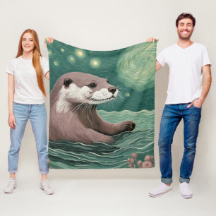 Otter in der Sternennacht und Rose Fleecedecke