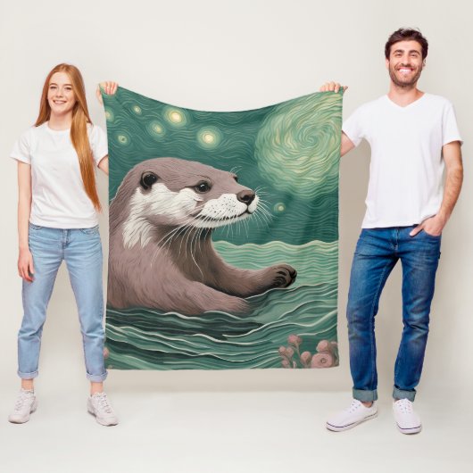 Otter in der Sternennacht und Rose Fleecedecke (Beispiel)