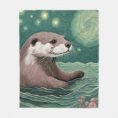Otter in der Sternennacht und Rose Fleecedecke (Vorderseite)
