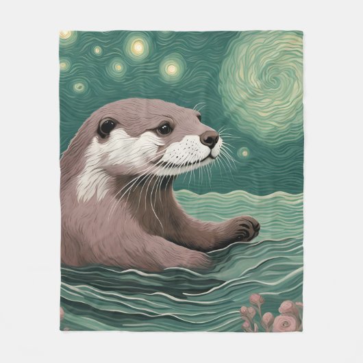 Otter in der Sternennacht und Rose Fleecedecke (Vorderseite)