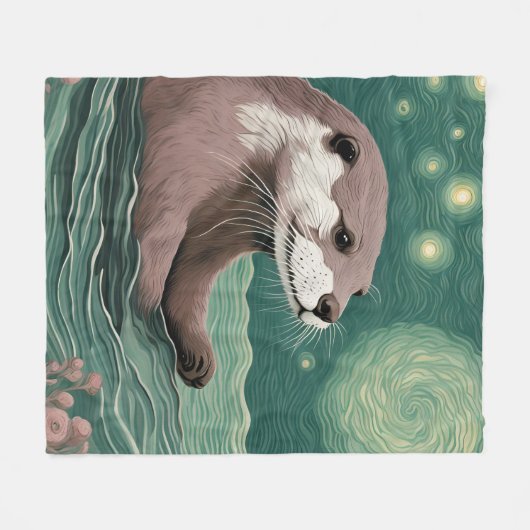Otter in der Sternennacht und Rose Fleecedecke (Vorderseite (Horizontal))