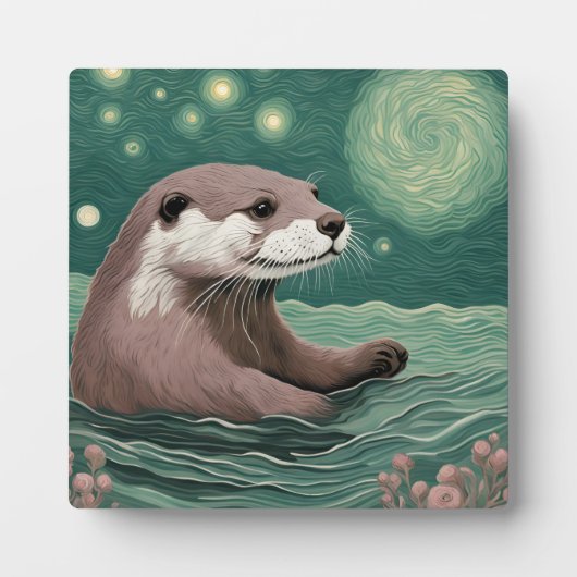 Otter in der Sternennacht und Rose Fotoplatte (Vorderseite)